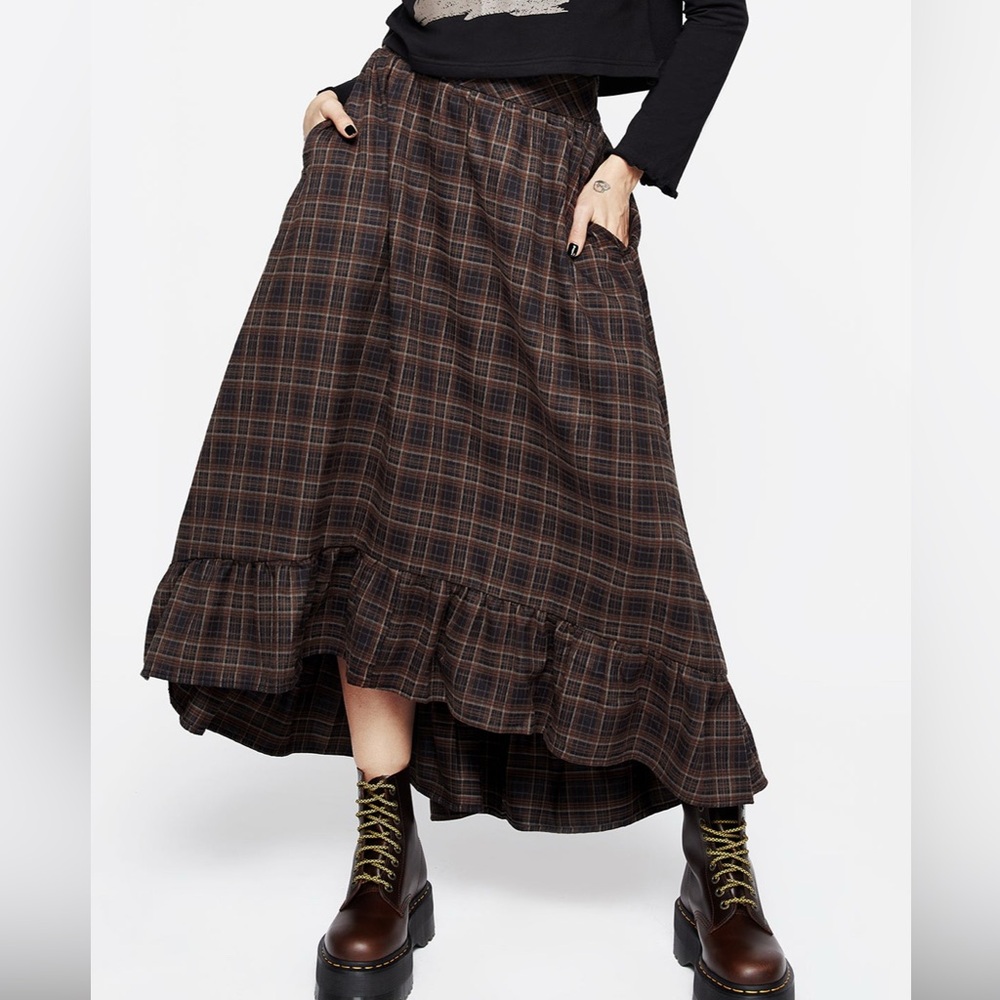 Disturbia Dark Brown Plaid Embla Maxi Skirt Size 8 US